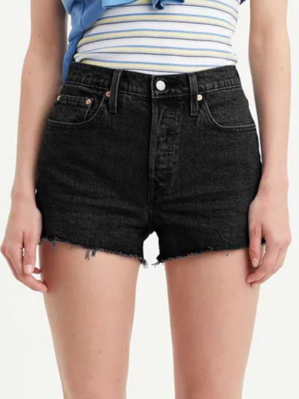 LEVI’S 501 Original short Distressed Denim Cutoff Shorts Raw Hem Black Size 26